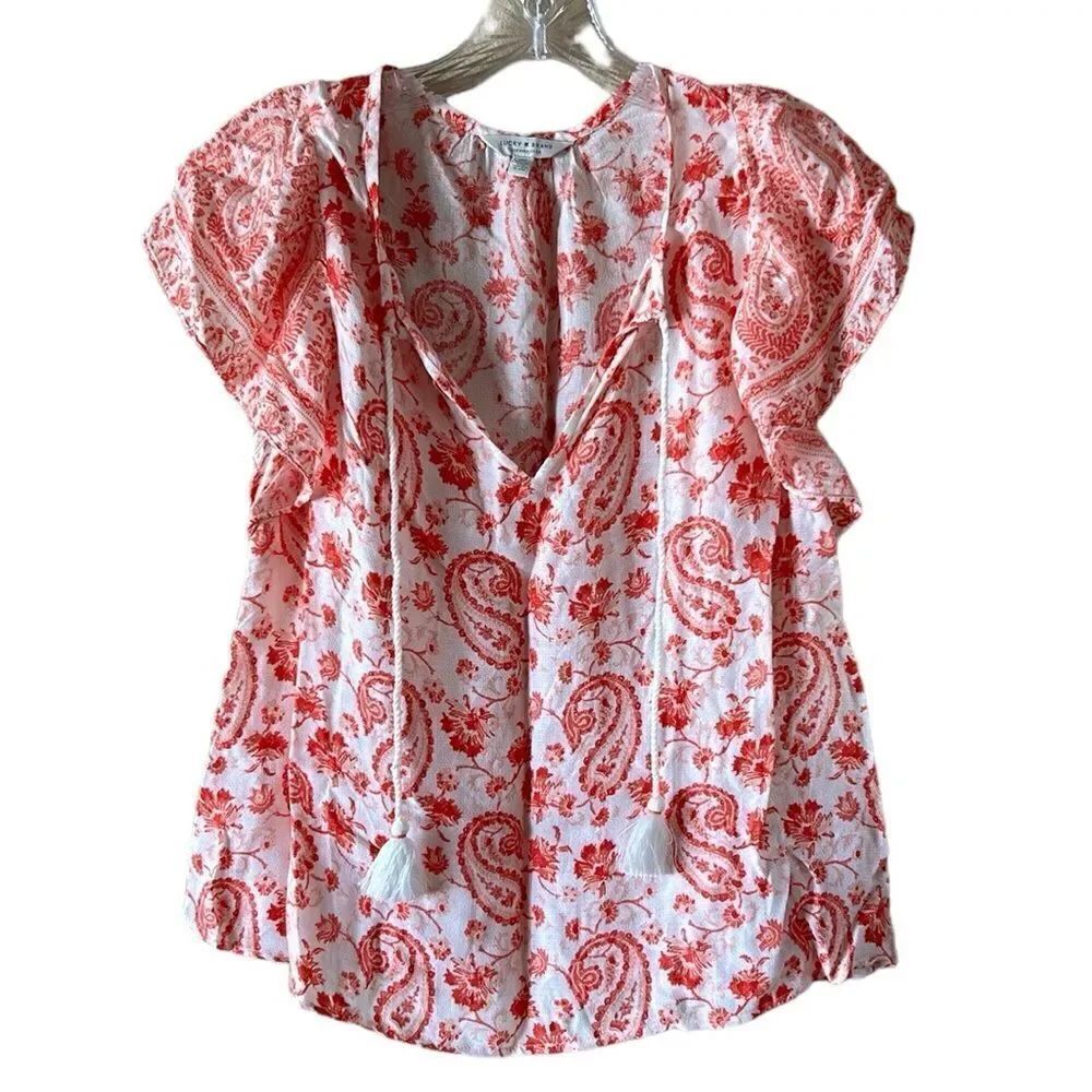 NEW Lucky Brand Orange And White Shirt